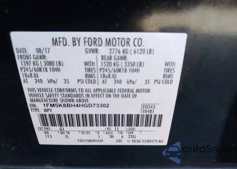 2017 Ford Explorer from USA, damaged, VIN 1FM5K8BH4HGD73302